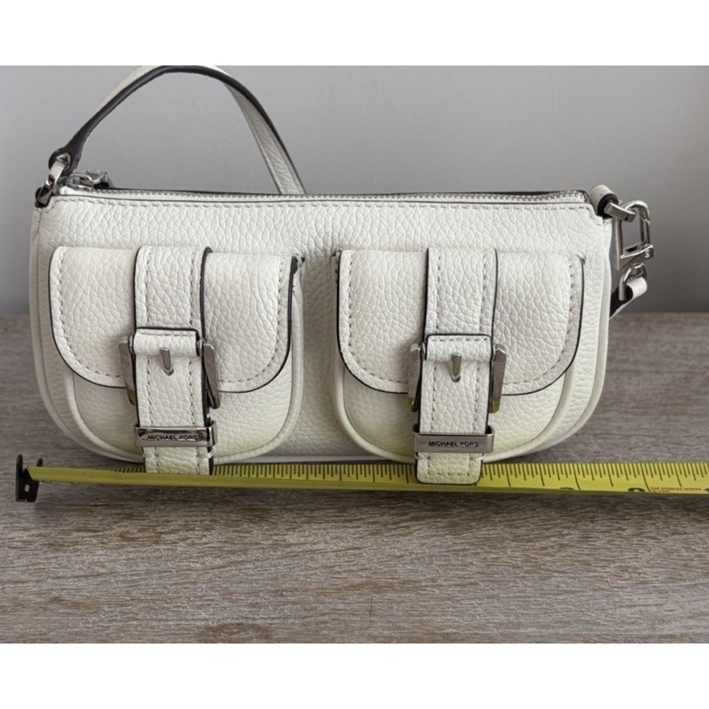 NEW Michael Kors Zoe Small Convertible Pouchette White Pebbled Leather Purse Bag - Picture 9 of 16